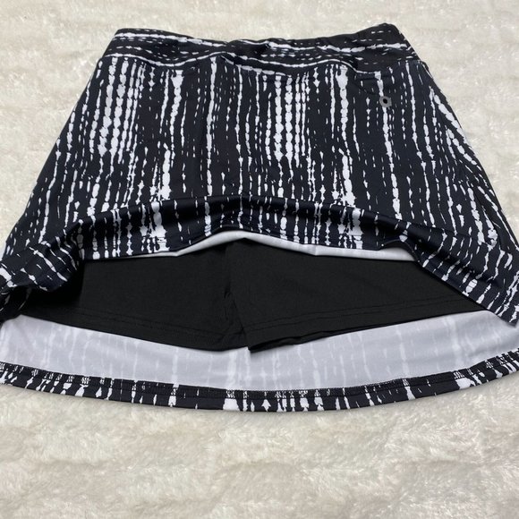 Women's A-Line Skirt Small Black Linear Linde Polyester Stretch Short Length - Picture 6 of 12